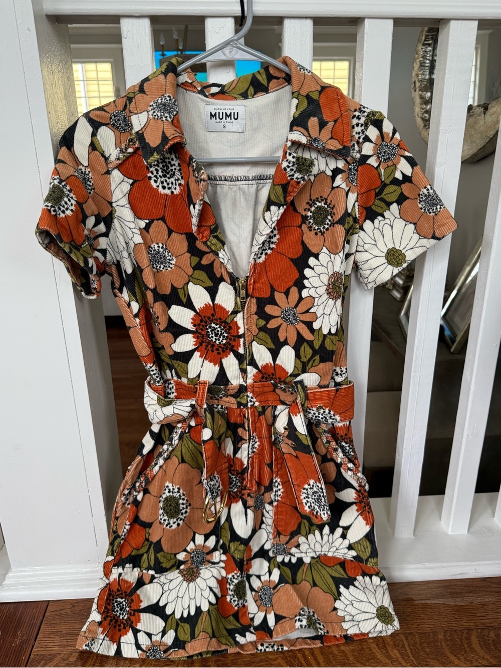 Show Me Your Mumu Orange & Olive Floral Corduroy Mini Dress